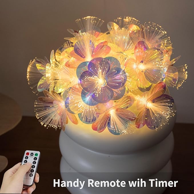 YOLIGHT Fiber Optic Flower String Lights Battery Operated with Timer, 13ft 20 LED Flower Garland Lights Fairy Decor Light for Room Table Wedding Christmas Easter Décor (Warm White)