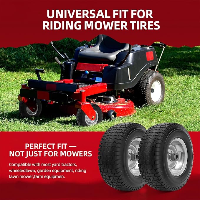 13x5.00-6 Tire and Wheel Flat Free Assemblies (2 Pack),13 x5x6 Solid Rubbe Tires and Wheel for Riding Lawn Mower - With 3/4" Bushings (Extra 5/8" Bushings) and 3" Centered Hub (Gray)