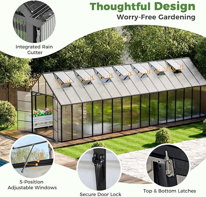 10*32 FT Large Greenhouses for Outdoors Heavy Duty, Aluminum-Framed Polycarbonate Greenhouse with Quick Setup Structure and 7 Vent, Walk-in Greenhouse kit for Garden & Backyard
