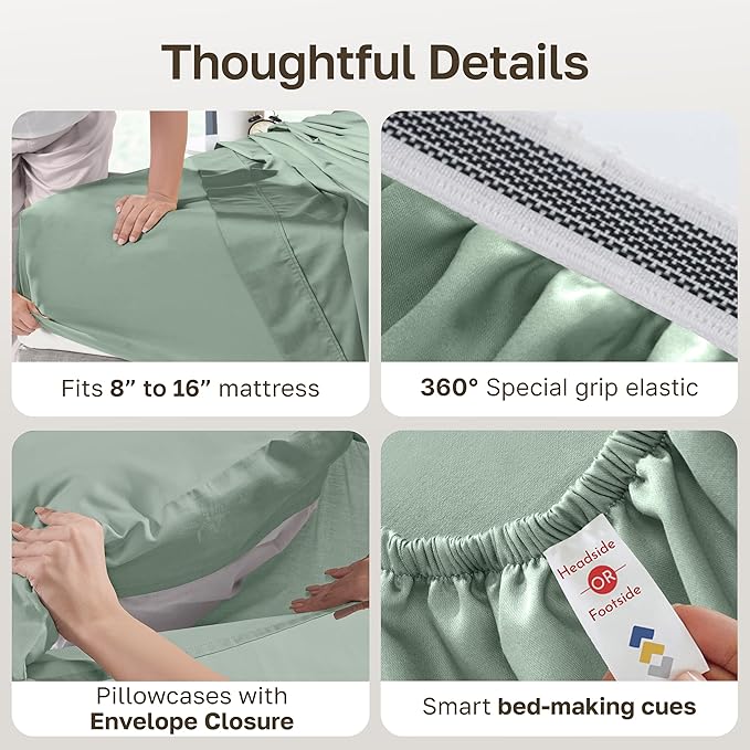California Design Den 100% Egyptian Cotton Sheets King Size Set - Certified Authentic Deep Pocket Sateen King Bed Sheets for Hot Sleepers, Breathable and Durable Luxury Bedding Set - Mint Green