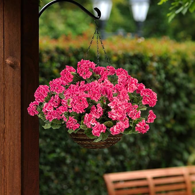 Uqueeten Artificial Flowers for Outdoors Artificial Geranium, 8PCSFake Flower Geranium Artificial Plant Home Decor,Silk Geraniums Artificial Flowers Realistic Outdoor Decoration 14.4"(Rose Red)