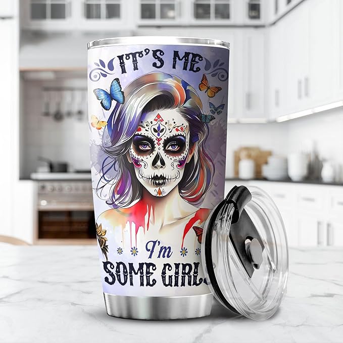 Personalized Initial Coffee Tumbler Skull Custom Name Birthday Gifts For Women Adults Teens Friends Flower Travel Mug With Lid Insulated Cup Oz Cold Steel Tumblers Jewelry Style