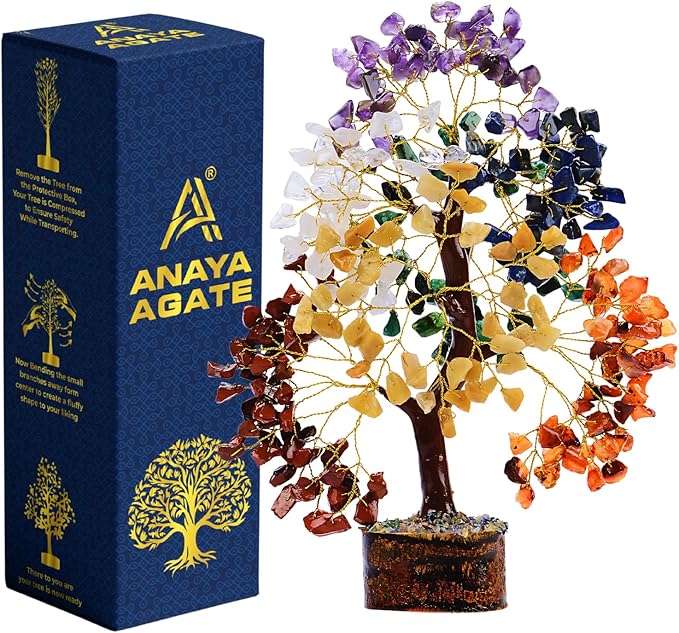 Crystal Tree of Life 7 Chakra Healing Crystals Trees for Home Decor, Office Desk Decor, Boho Decor, Handmade Bonsai Trees for Positive Energy, Money, Good Luck Birthday Gifts for Women, Mom
