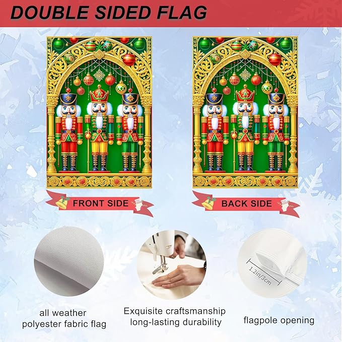 IVN Christmas Nutcracker Garden Flag 12x18 Inches Double Sided Holiday Yard Decor Gold Arch Ornaments Outdoor Garden Porch Lawn Patio