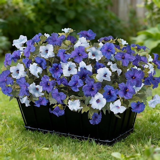Ammyoo 6 Pcs Artificial Flowers Fake Petunias for Outdoors, Faux Flowers for Outdoor Planter, UV Resistant Realistic Fake Plants for Outside No Fade for Garden Porch Patio Indoor Room Decor(Blue)