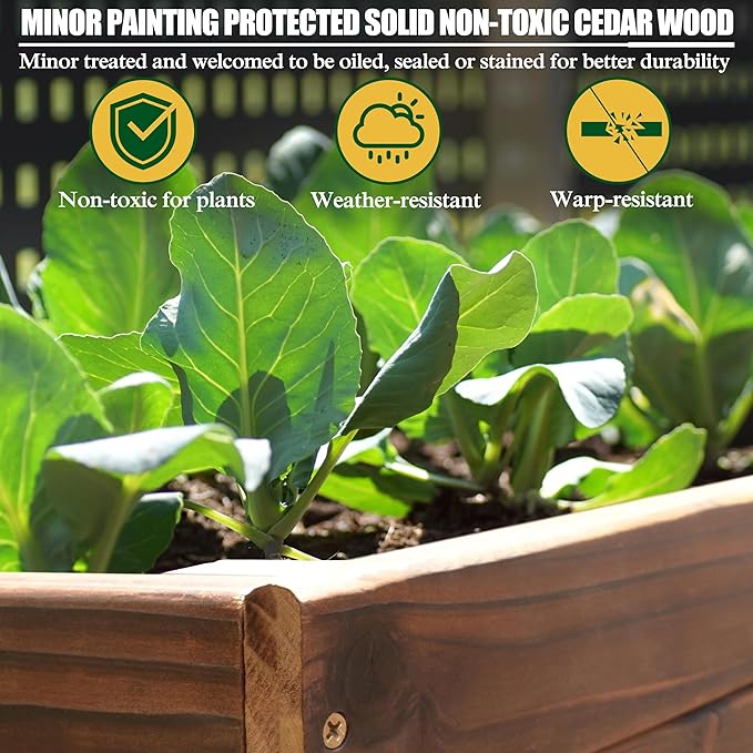 BlueWish Cedar Raised Garden Bed, 28.5" H Planter Boxes Outdoor with Detachable Black Liner, Drainage Holes, Raised Beds for Gardening, Vegetable, Flower, Rustic