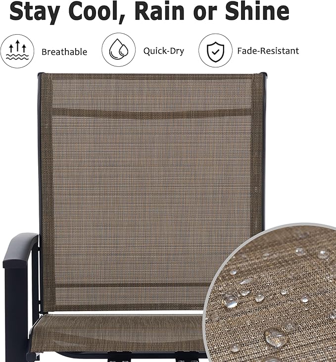 7 Pieces Outdoor Table and Chairs for 6, 47" Black Round Table with 6 Mocha Swivel Chairs, Patio Set with Swivel Chair, Garden Tables for Outdoor, Patio Dining Set for Lawn Backyard Poolside