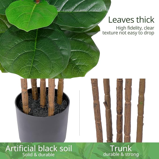 Yepdin Faux Fiddle Leaf Fig Tree 6 FT - Artificial Ficus Tree with Tall Artificial Plants Large 69 Fiddle Leaves - Lifelike Fake Trees for Home Decor Living Room Indoor Outdoor