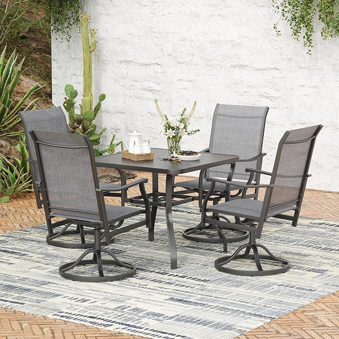Soohow Outdoor Dining Chairs Set of 4, 360°Swivel Patio Dining Chair with Textilene Fabric, Outdoor Metal Armchair All Weather Resistant, Ergonomic Comfort, Perfect for Patio, Backyard, Balcony