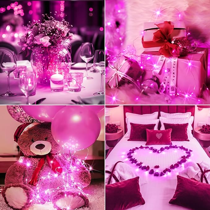 btfarm Valentine's Day 12 Pack Pink Fairy Lights Battery Operated 3 Modes, 7ft 20 Led Twinkle String Lights Waterproof, Bulk Small Mini Light for Mason Jars Christmas Vases Wedding Table Decorations