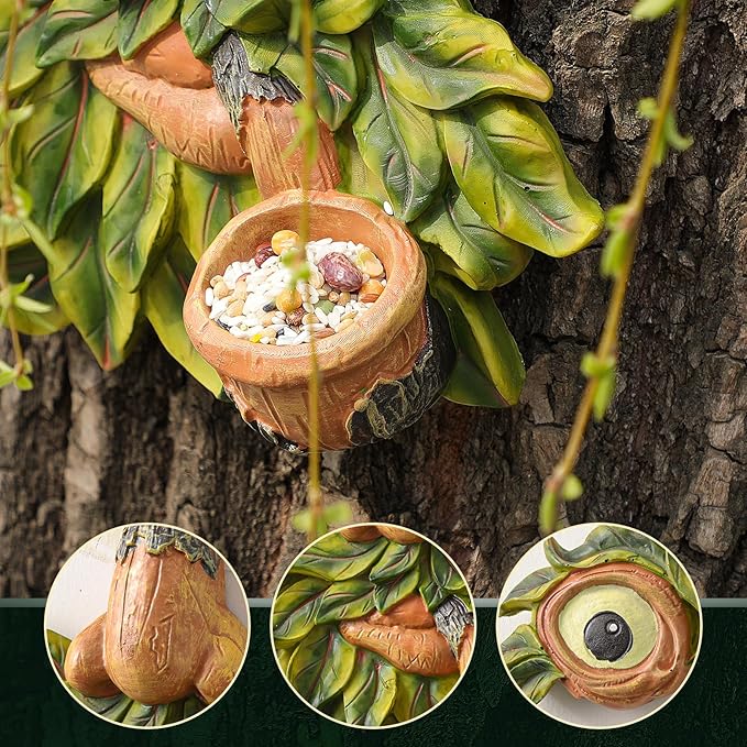 Flytime Tree Face Decor Outdoor,Whimsical Outdoor Art with Bird Feeder,Tree Hugger Bark Ghost Face Decoration Funny Yard Art,Garden Creative Decoration (8 INCH)