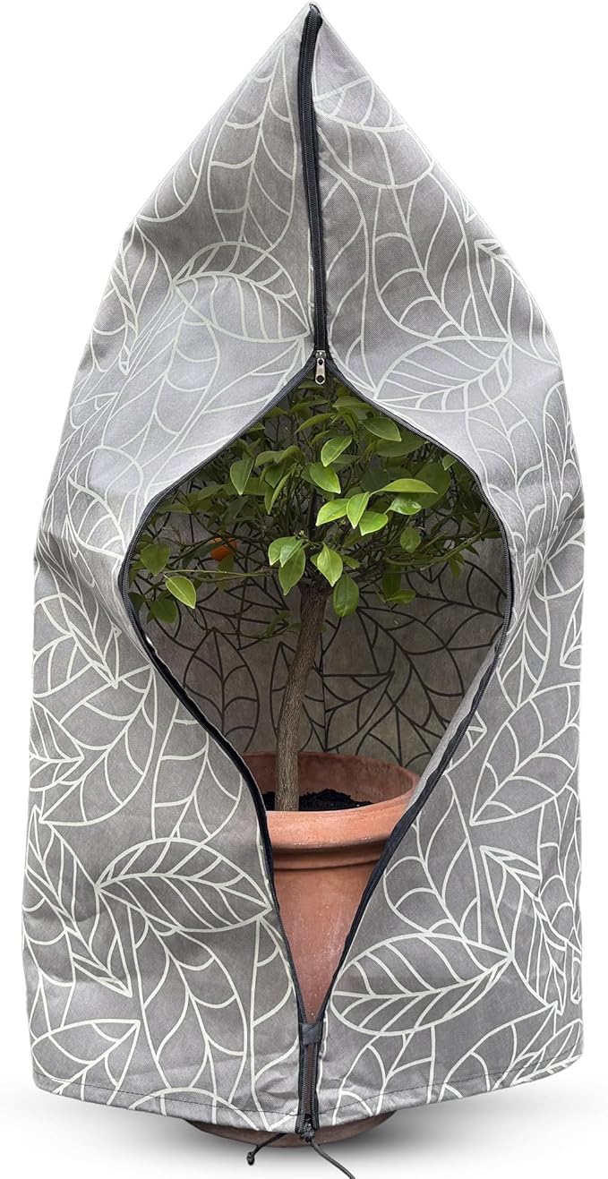 Plant Covers Freeze Protection 32"x47" in 4 Pack | Brown Winter Frost Blankets for Outdoor Plants | Reusable Garden Cover Bags with Zipper Drawstring | Cold Weather Shrub Protection Cloth