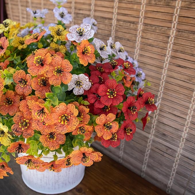 BCBLF Artificial Flowers for Outdoors UV Resistant, 12 Bundles Realistic Silk Flower Faux Fake Plants for Porch Patio Yard Planters, Spring Summer Home Garden Decor, Rose Red