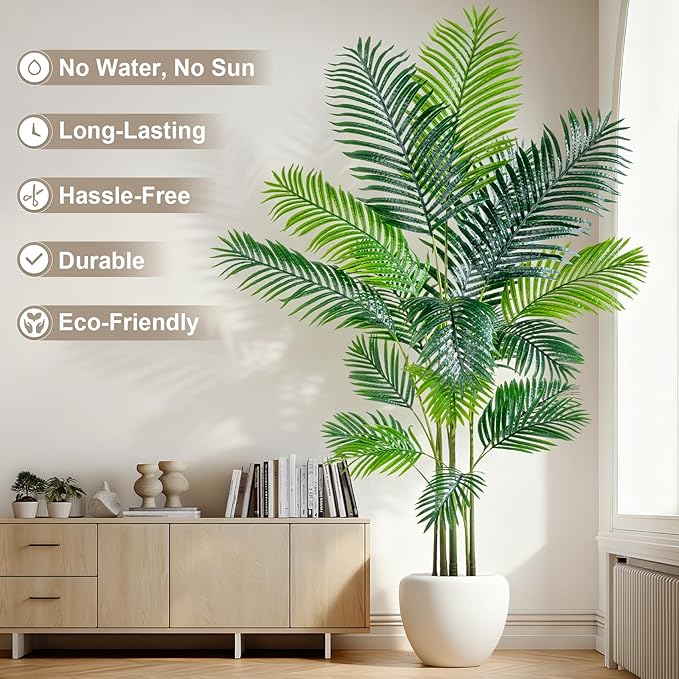 6.6FT Artificial Areca Palm Tree-Lifelike Palm Plant,Faux Tropical Areca Floor Plant Tall Faux Silk Large Artificial Plants for Indoor Home Living Room Corner Decor（No Planter）