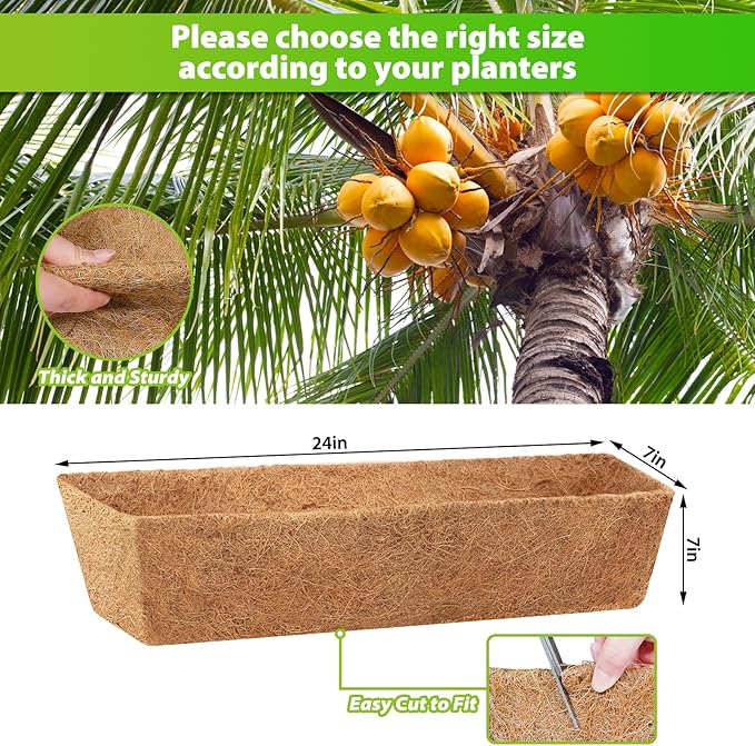 Legigo 4 Pack 24 Inch Square Coco Liners Planter Baskets Liner- Natural Coconut Coir Basket Liner Replacement, Window Box Liners Trough Coconut Liners for Wall Planter Garden Deck Fence Flower Baskets