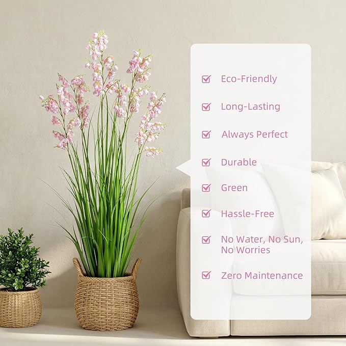 Ttranewsoo Green Onions Home Decor Fake Plants Lily of The Valley Snake Plant Home DéCor Accents Artificial Grass Room Decor Artificial Plants Indoor Artificial Grass 47" 2PCS（Pink）