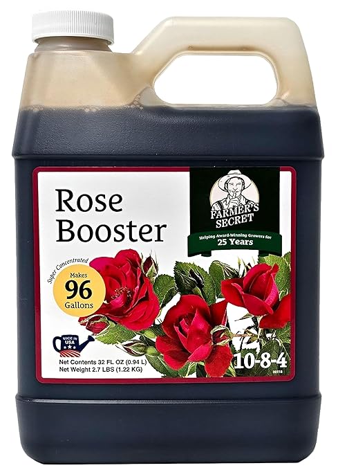 Farmer's Secret Rose Booster Fertilizer (32oz) - Super Concentrated - Formulated for All Types of Roses Throughout The Life Cycle - Encourages Healthy Growth and Vibrant Blooms