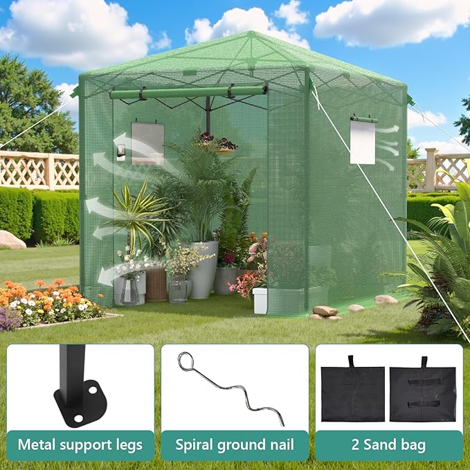 Pop Up Greenhouse, 8x6 FT Pop Up Green House for Outdoors, Portable Greenhouses, Walk-in Greenhouses, Popup Greenhouse Kit, Easy Set Up