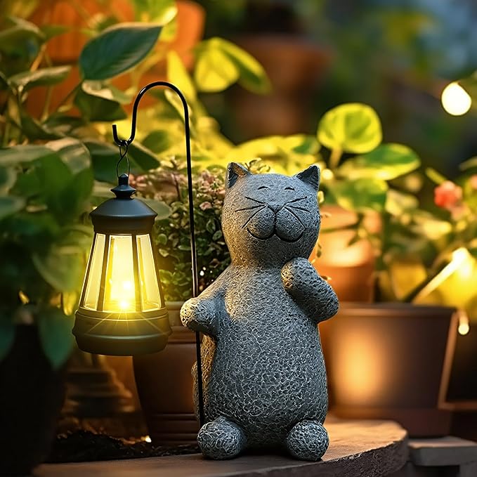 ArtCredit Solar Cat Garden Statues with LED Lights, Outdoor Decor for Patio Yard Balcony - Unique Housewarming Birthday Gifts for Women Mom Grandma
