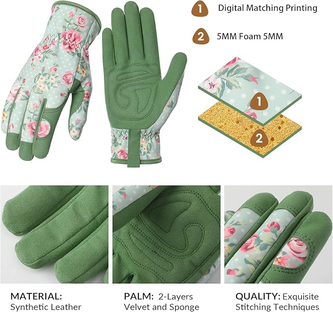 Pleneal Gardening Gloves for Women Men - Leather Garden Gloves Thorn Proof, Outdoor Protective Working Gloves for Weeding