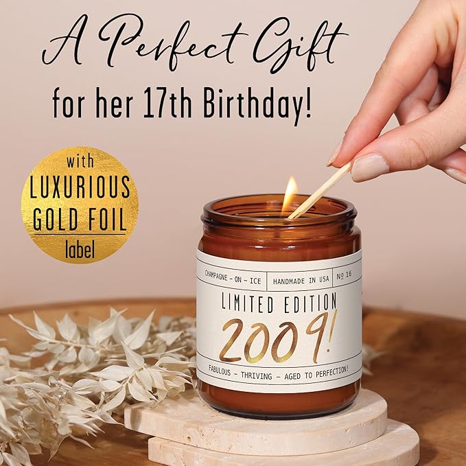17th Birthday Gifts for Girls - 'Limited Edition 2009' Soy Candle, w/Sparkling Berries & Fruit I 17 Birthday Gifts for Women I 17th Gift for Her Ideas I 9oz Reusable Jar, 50Hr Burn, Made in USA