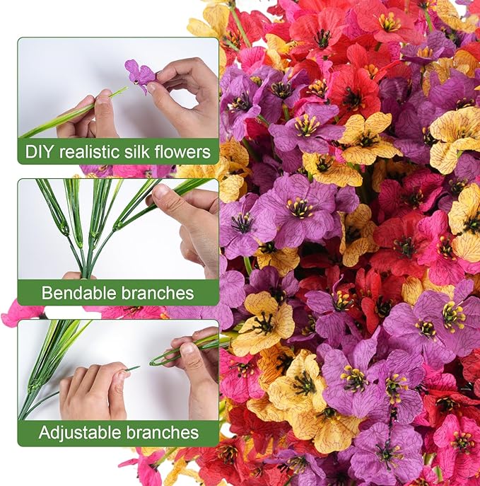 Stymedeca Artificial Flowers for Outdoor Faux Plants for Spring Summer Decoration, UV Resistant Realistic Silk Plastic Fake Flowers Garden Porch Patio Balcony Yard Front Home Decor, 24 Bundles