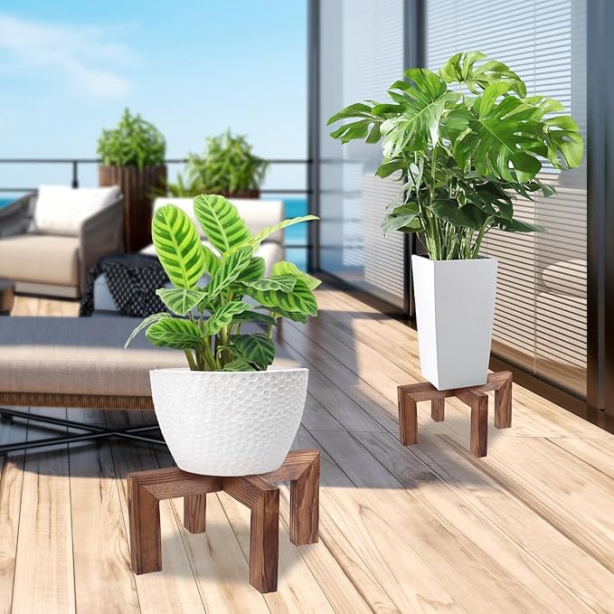 Plant Stand, Indoor/Outdoor Wood Plant Holder, Single Flower Pot Stand, Sturdy Planter Stands(Walnut, Fit 5-12 Inch Pots)