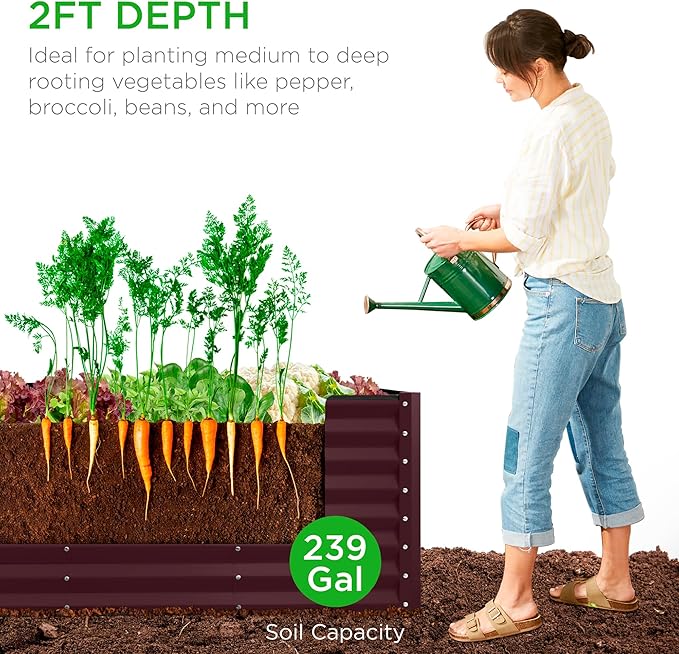 Best Choice Products 8x2x2ft Raised Outdoor Metal Garden Bed, Rectangular Planter Box for Herbs, Flowers, and Deep Root Vegetables w/ 240 Gallon Capacity - Burgundy