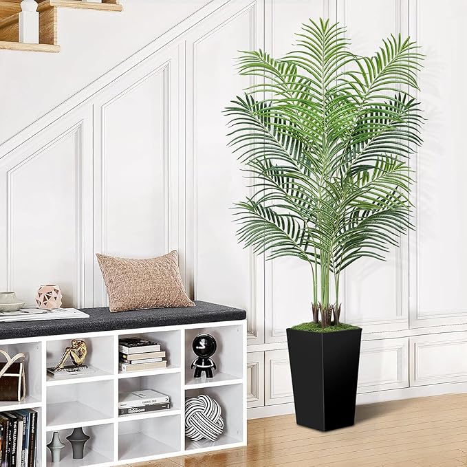 6ft Artificial Palm Tree with Black Planter-Tall Artificial Indoor Plants, Fake Tropical Palm Tree, Faux Silk Plants for Home Office Living Room Bedroom Modern Decor
