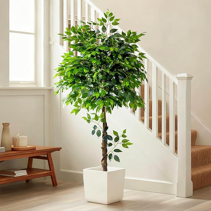 Erimda 5ft Artificial Ficus Tree for Home Decor, Faux Silk Plants Faux Plant Fake Silk Trees with Pot for Indoor House Living Room Office Garden