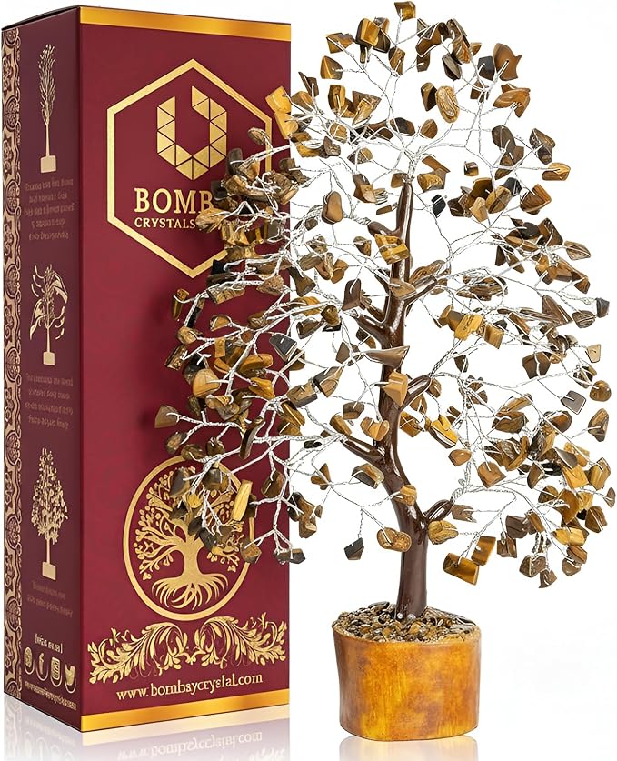 Crystal Tree of Life - tiger eye silver Healing Crystal for Home & Office Decor | Handmade Gemstone Money Tree for Positive Energy, Good Luck & Wealth | Spiritual Birthday Gift for Women & Mom
