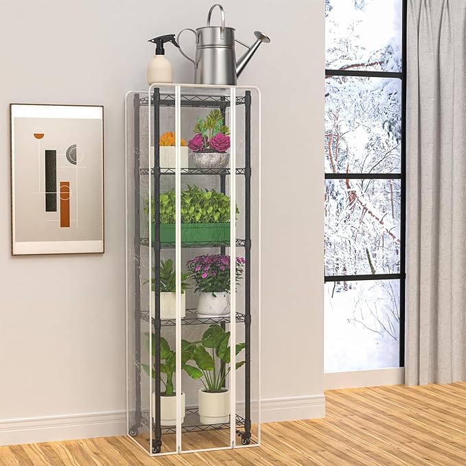 Mini 5-Tier Greenhouse for Indoor Outdoor , 15.7" L×11.8" W×62.3" H Portable Greenhouse with Clear PVC Cover and Metal Shelf for Growing Vegetables, Flowers and Seedlings, with Wheels