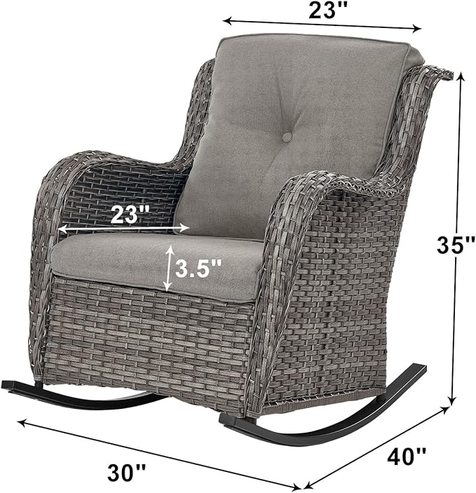 Rilyson Patio Chairs Outdoor Rocking Chair - 2 Piece Wicker Rattan Rocker Chairs Set with High Back and Deep Seating for Porch Deck Garden Backyard(Mixed Grey/Grey)