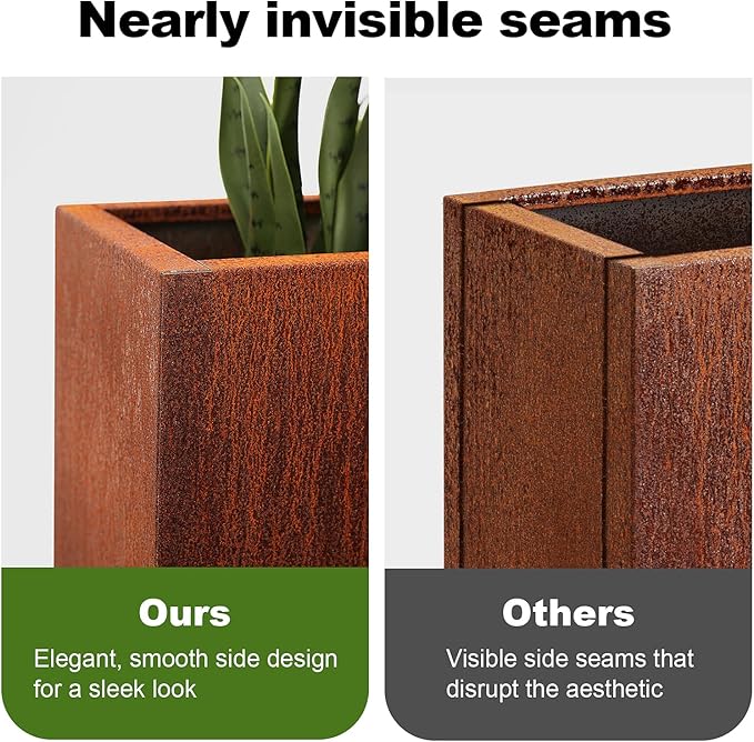 CYC Large Corten Steel Planter Box Outdoor, 30" H x 34" W x 10" D,Tall Rectangular Metal Rusted Planters with Grow Bag,Naturally Rusting Steel Flower Pot,Rustic Décor for Patio,Garden,Deck,Backyard