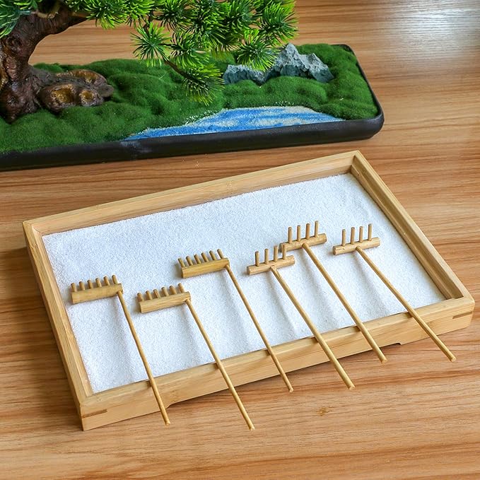 Mini Zen Garden Rake Tool - Japanese Tabletop Rock Sand Garden Tools Accessories Desktop Meditation Zen Decor Zen Gifts Office Relaxation Adult Toy Man Women Unique Stress Relief Birthday Gifts