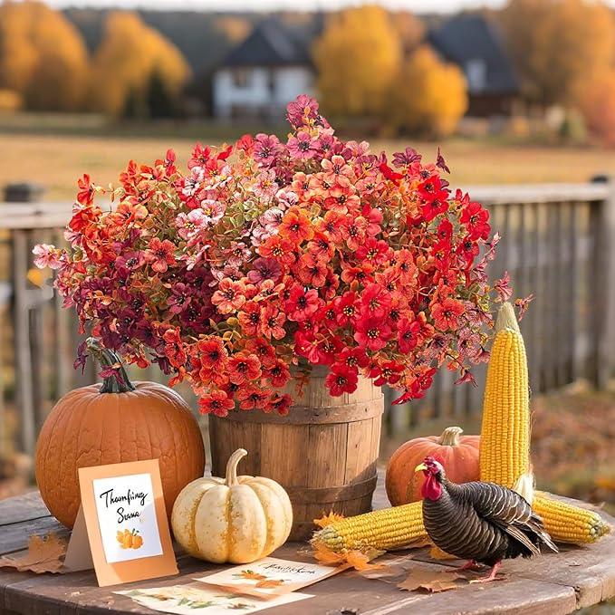 AITISOR 16 Bundles Artificial Fall Flowers, UV Resistant Faux Plants for Outdoor Decor - Fake Greenery for Porch, Patio, Garden, Thanksgiving Christmas Home Decoration (Mixed Colors)