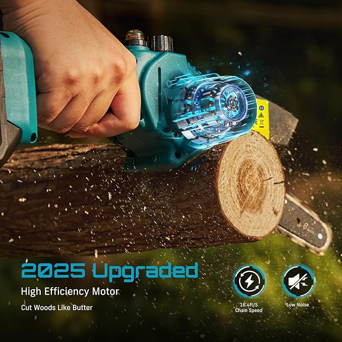 Seesii Mini Chainsaw 8-inch, Mini Chainsaw Cordless Tool Set, Battery Chainsaw with 2x 4.0Ah Batteries, Handheld Electric Power Chain Saw with Oiler, Safety Lock for Tree Trimming,Wood Cutting