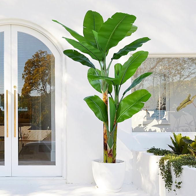 Artificial Banana Tree 7ft(84in) Tall Faux Banana Leaf Plant with 13 Leaves, Fake Realistic Tropical Plants Perfect for Home Garden Yard Patio Living Room Decor Indoor (7feet,1Pack)