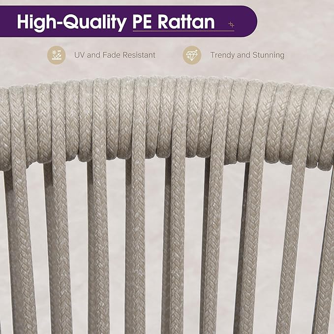 PURPLE LEAF 5 Pieces Patio Dining Set Wicker Outdoor Furniture Rectangular Table and Chairs Set for Garden Deck Aluminum Frame Backyard Kitchen Set, Cushions and Pillows Included Taupe