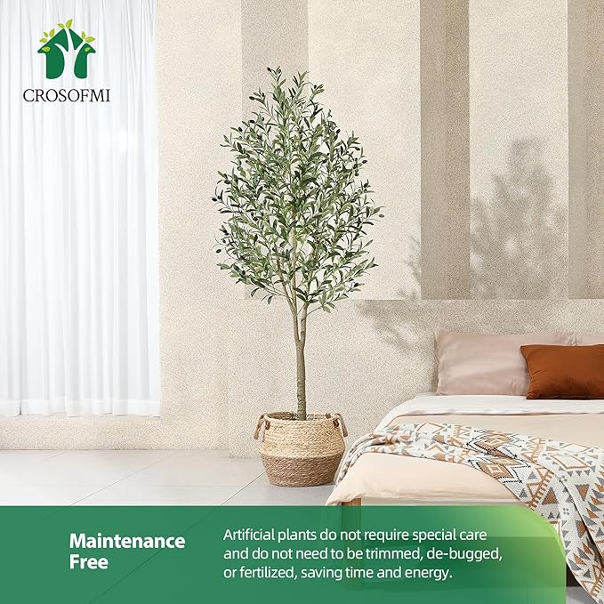 CROSOFMI Artificial Olive Tree Plant 6Ft Fake Topiary Silk Tree, Perfect Faux Plants in Pot for Indoor Outdoor House Home Office Garden Modern Decoration Housewarming Gift,1Pcs