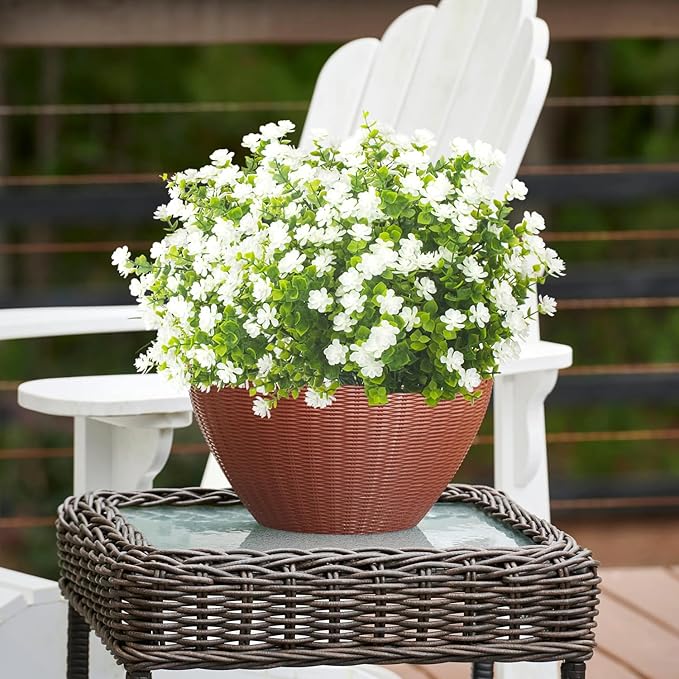 Grunyia 20 Bundles Artificial Flowers UV Resistant Fake Flowers No Fade Faux Plants Garden Porch Window Box Decorating (White)