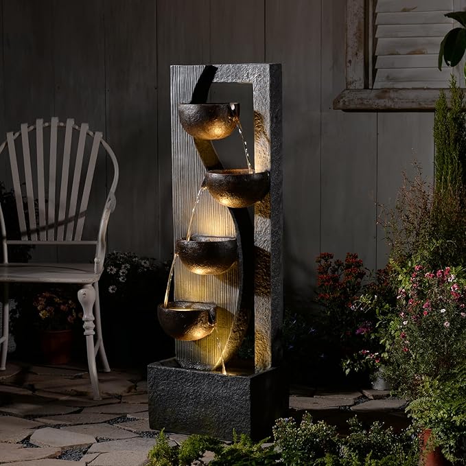 Outdoor Waterfall Fountain 5 Tier Tall Design 49.2 Inch Water Fountain with LED Lights and Pump Decorative Water Feature for Garden Patio Backyard