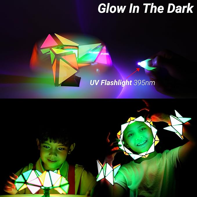 TOSY Magnet Pyramid Glow - 1 Cube Transforms into 1 Billion Shapes, 12 Pieces, 243 Rare Earth Magnets, Glowing, Christmas Stocking Stuffers Gift for Kids, Creative Puzzle STEM/STEAM Toy, 2-Pack