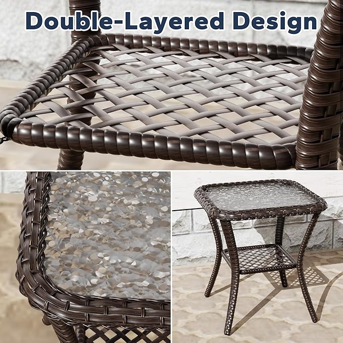 4 PCS Outdoor Conversation Set | 4 Swivel Chairs, 2 Side Tables, Patio Wicker Conversation Furniture with Removable Cushions for Bistro, Deck, Sunroom (Beige)