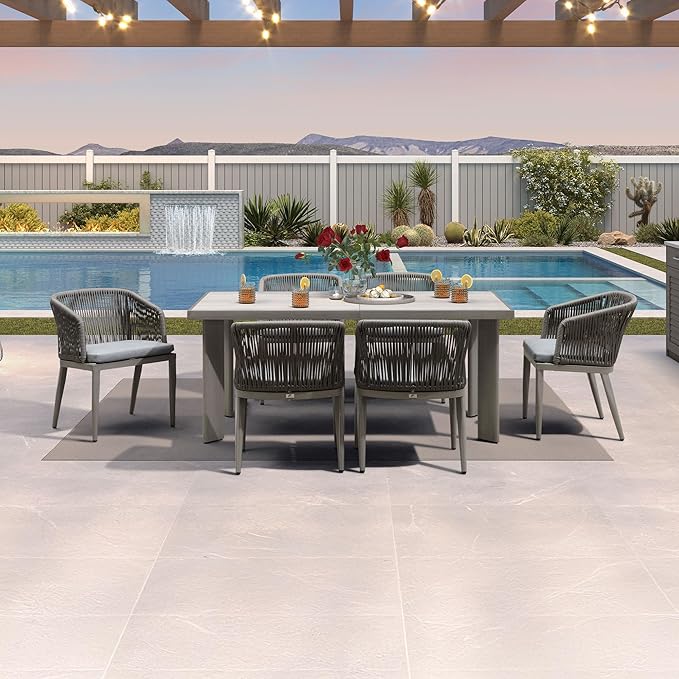 PURPLE LEAF 2 Pieces Outdoor Dining Chair All-Weather Wicker Aluminum Frame Patio Dining Chair for Lawn Garden Backyard Deck with Cushion, Grey Armchair
