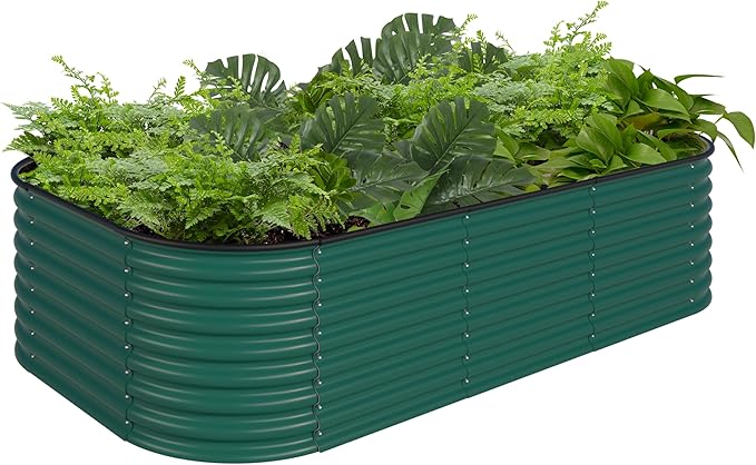 BlueWish 8ftx2ftx2ft Raised Garden Beds with 4 Aluminum Support Rods, Raised Garden Beds Outdoor with Rubber Strip, Bottomless Design, Metal Garden Bed for Vegetable, Flower,Herbs