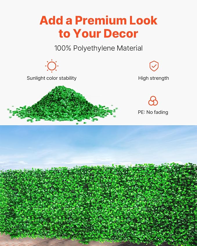 VEVOR Artificial Boxwood Panel 6pcs, 20 x 20 in 1.6 in Sun Protected Boxwood Hedge Wall Panels, Artificial Grass Backdrop Green Fake Wall for Privacy Fence Decor Indoor Outdoor Garden Backyard