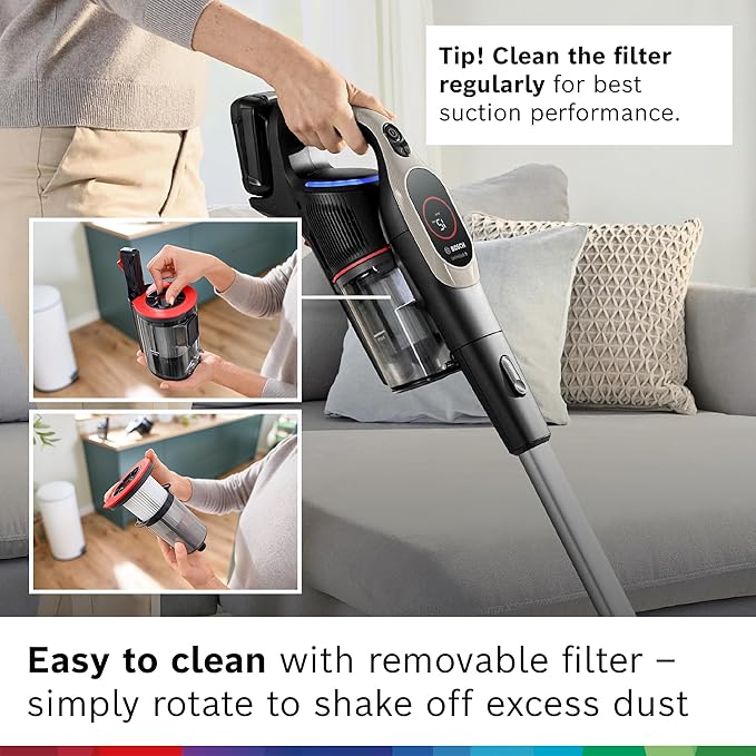 Bosch Unlimited 9 Cordless Stick Vacuum, Fast Charger, Up to 60-Min Runtime, MicroClean Brush, >99.9% Dust Pick-up, HEPA Filter, Pet Hair, Carpets & Hard Floors, 6 Accessories, Dark Cream