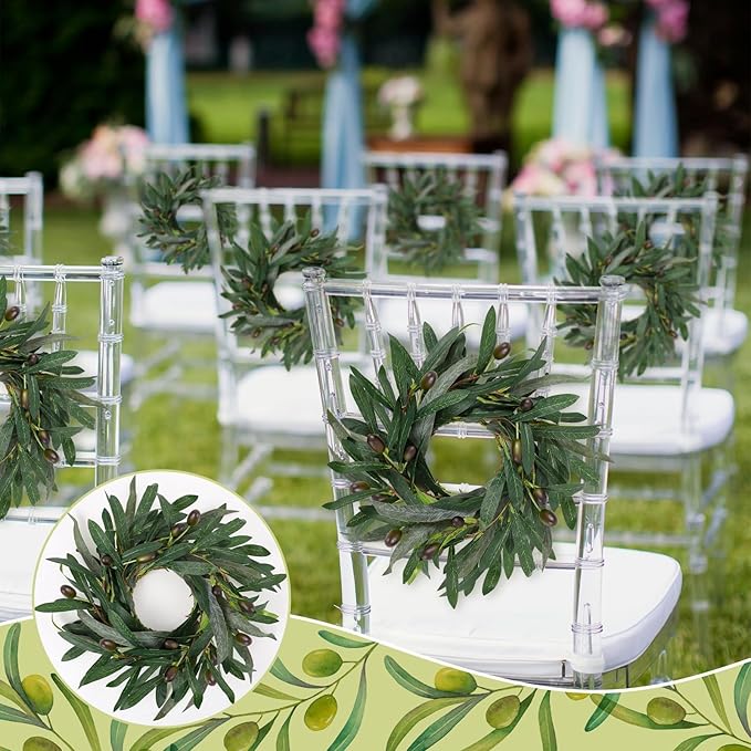 6 Pcs Artificial Green Olive Wreaths Greenery Wreath with Olive Leaves Mini Green Kitchen Cabinet Wreaths Swag Spring Summer Wreath for Front Door Porch Wall Window Farmhouse Wedding Decoration
