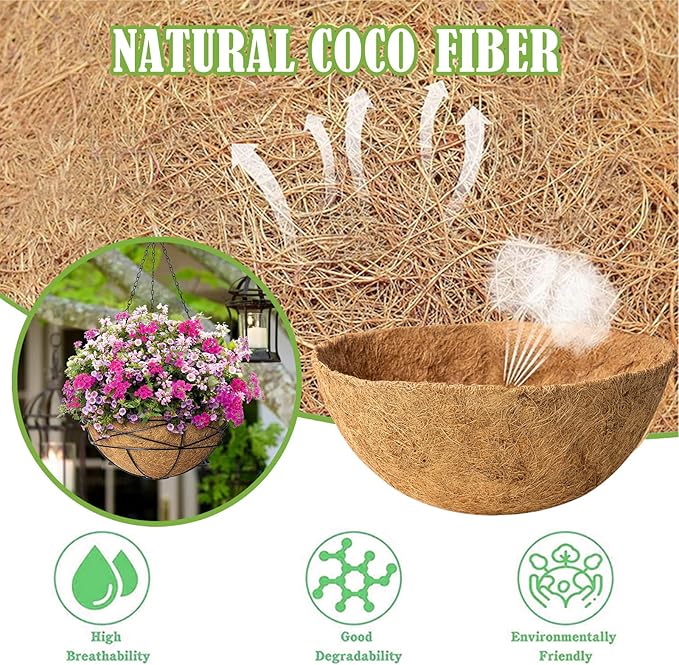 2 Pack 14 Inch Round Replacement Coco Liners for Hanging Basket Natural Coconut Fiber Liner for Flower Planter Pot Coco Coir Pots for Outdoor Garden Planting